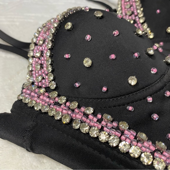No Tag ✨ Rhinestone Beaded Corset Top Women’s Size Small - Picture 2 of 11